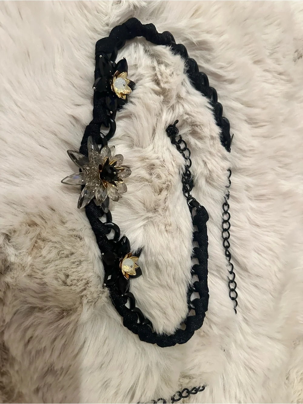 Anne Fontaine Braided Chain Belt with Crystal Flower Accents. Statement piece!